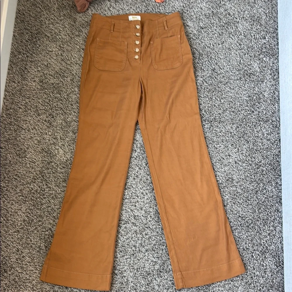 Anthropologie Maeve Relaxed Wide-Leg Trousers Pants High Rise Linen Cedar - Picture 6 of 9